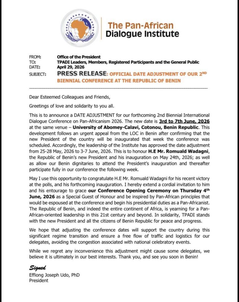 Official Date Adjustment: The 2nd Biennial International Dialogue Conference on Pan-Africanism 2026